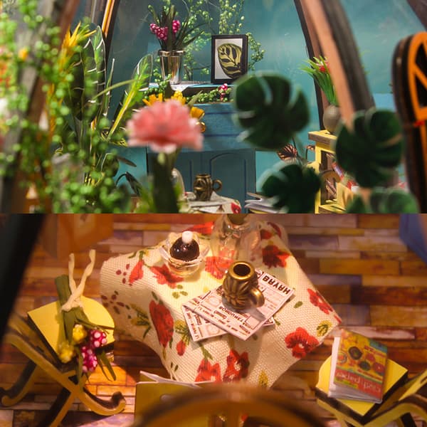 Håndlaget DIY-hus, stjernehimmel blomsterhus, lite hus, bygning