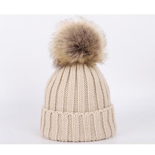 Hatt- och Halsdukssätt för Barn, Vinterstickad Beaniehatt och Lång Halsdukssätt med Fuskpäls Pompoms - Svart