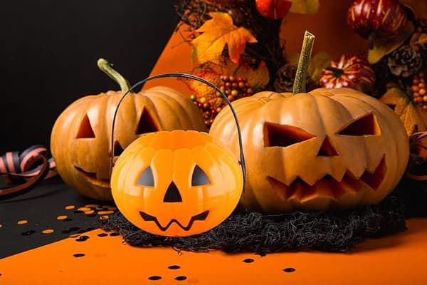 Plast Pumpa Hink Halloween Pumpa Korg för Trick or Tre
