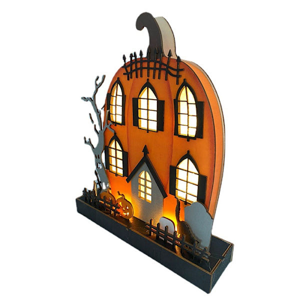 Halloween-bordpynt, 9\"x8\" opplyst gresskarhusdekor,