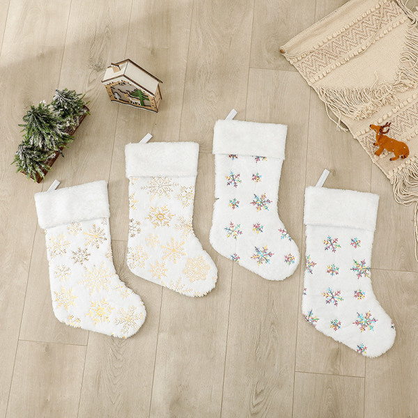 1 st gyllene snöflinga plysch julstrumpor presentpåse jul D