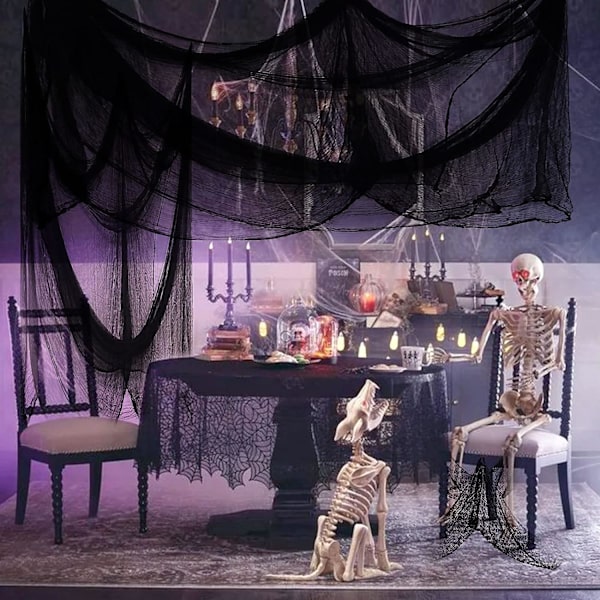Halloween Gasväv Svart Spunnet Garn Polyester Bomull Dekorativ Klump