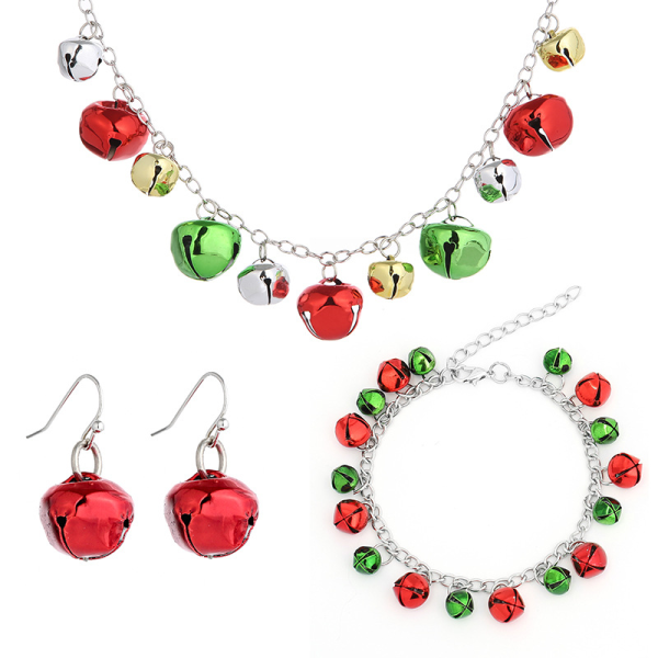 Julsmycken Set med 3 färgglada Bells Halsband Armband Öron