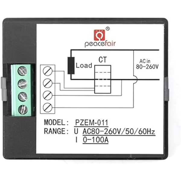 Mini LCD Digital Strømmåler Amperemeter AC 80-260V 100A Volta