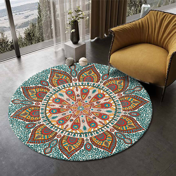 Pyöreä aluematto Mandala-matot makuuhuoneeseen kylpyhuoneeseen Pestävä Liukumaton pyöreä lattiamatot Tyylikäs boheemi kodin sisustusmatot - Tyyli 7 140*140cm