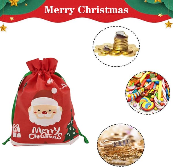 6-pack söta julklapps-presentpåsar med dragsko