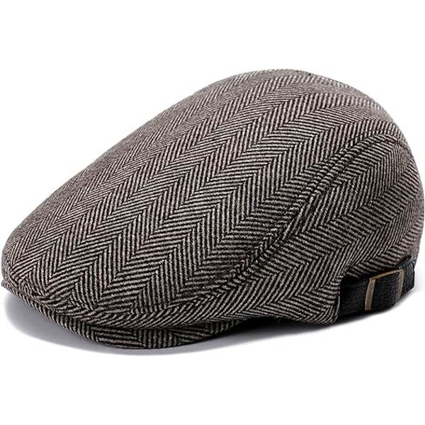 Herre Flat Beret Cap Justerbar Flat Hat Høst Vinter（Coffee-He