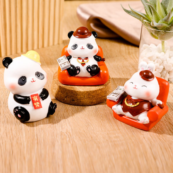 4 Financier Kanin Panda Resin Kunsthåndverk Dekorasjon Mini H