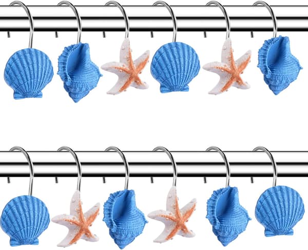 12 Rustfrie Resin Seashell Dusjforhengskroker Blue