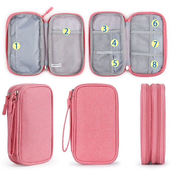 Elektronisk arrangør liten reisekabel arrangør veskepose Pink