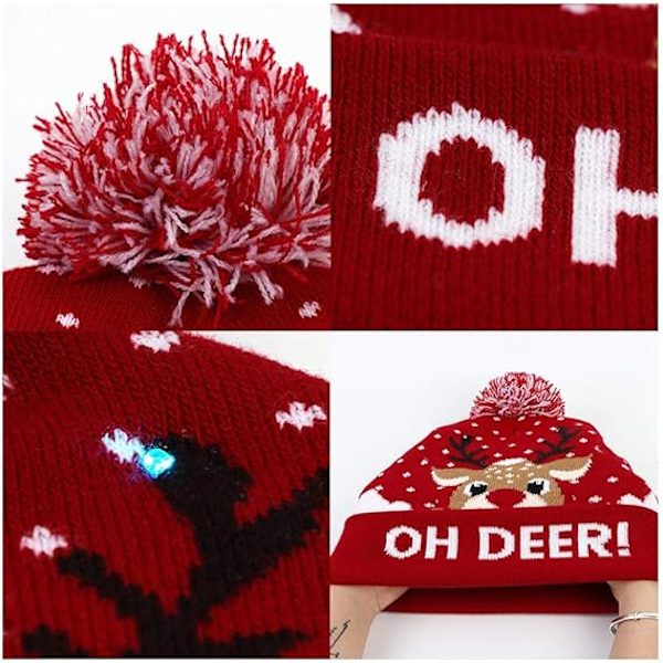 LED Julehat, Unisex Blå Lysende Julehat Strikket Ha