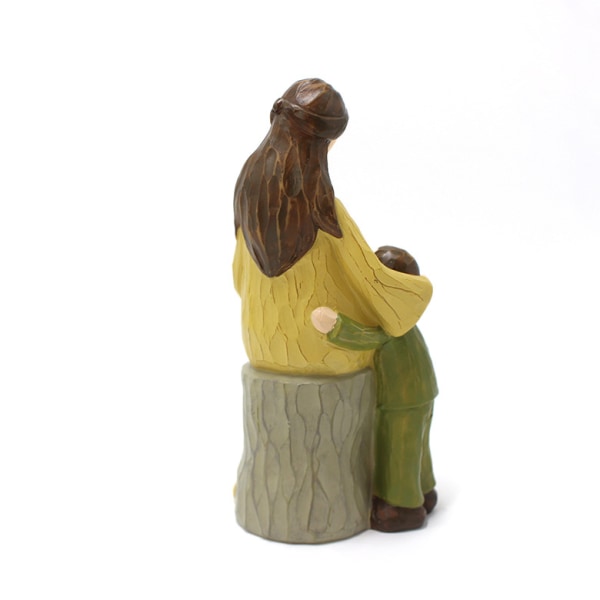 Mor och barn statyett figur handmålad skulpterad figurin