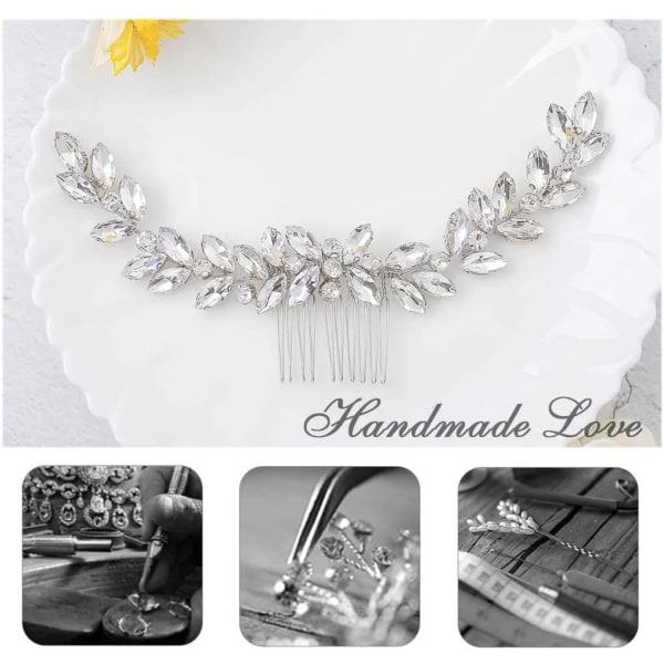 Brudbröllopskam, elegant silver bröllopshårkam, brudbrud