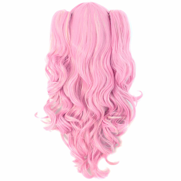 Flerfärgad Lolita lång lockig clip on hästsvans cosplay peruk (nål