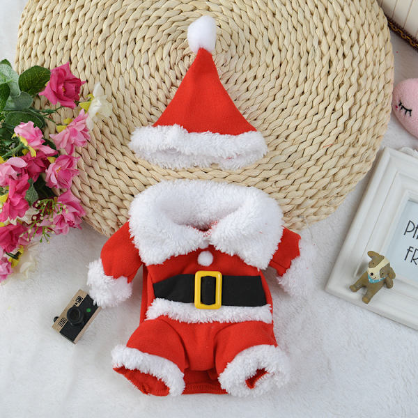 Juldräkt för hundar, Santa Claus-dräkt med mössa, hundhuvtröja, kattjuldräkter, festdräkt, varm på vintern (S) M