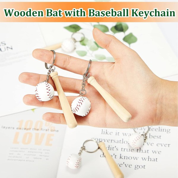 16 bitar mini baseball nyckelring med träslagträ för sport dem