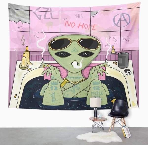 Tapet Trippy Alien Røg og Chill i Bad Røg Briller Hjem