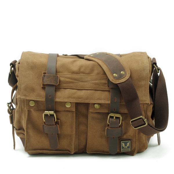 Vintage Läder Canvas Laptop Väska Messenger Väskor Medium, Canvas Kameraväska Vintage DSLR SLR Messenger Axelväska - Gul
