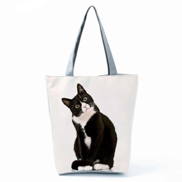 Cat Print Shoulder Bag Cartoon Pattern Tote Bag Large Capacity C