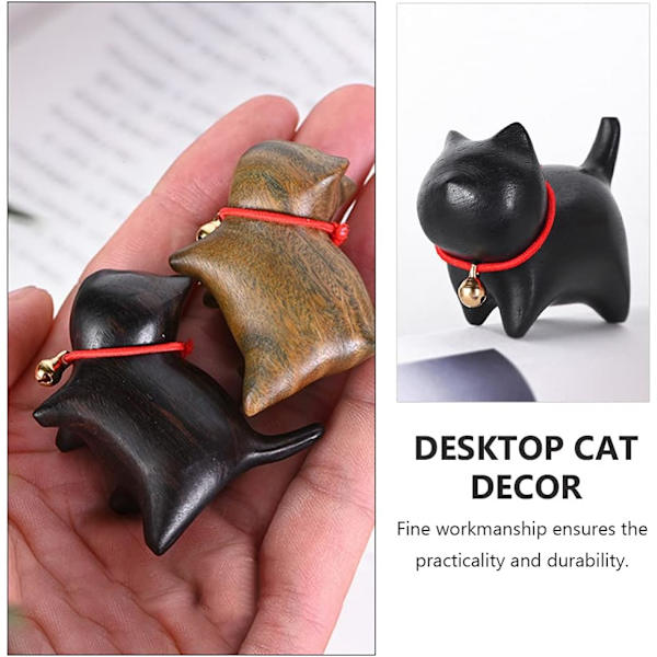 Træ Kat Figur Ornament Mini Skulptur Killing Statue med B