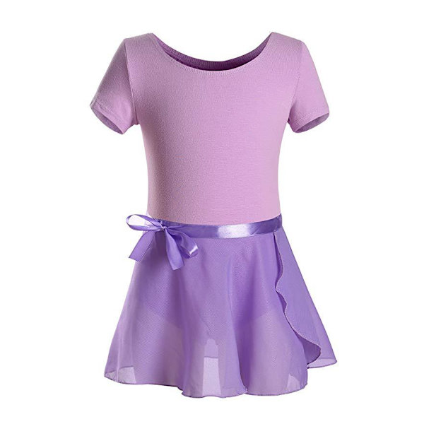 Flickors Kortärmad Leotard med Kjol Barn Dans Ballet Tutu Klänningar - Lila 110cm