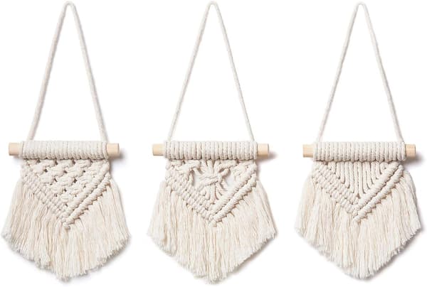 Sett med 3 Macrame Veggdekorasjoner for Søt Bohémsk Julepynt