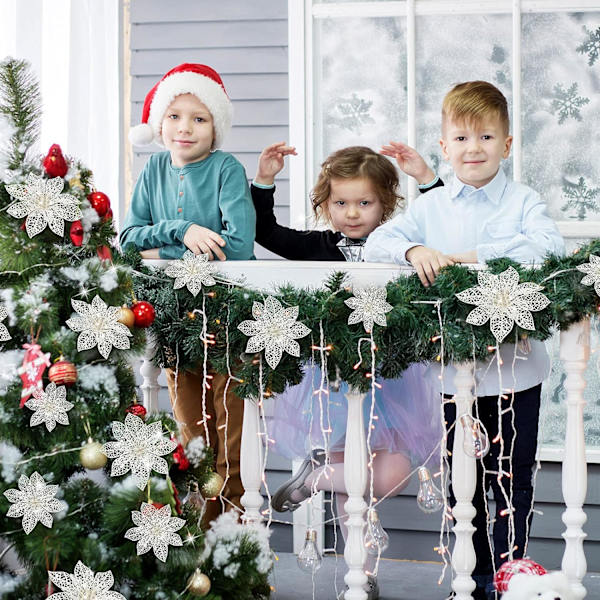36 stk 3 størrelser glitter julestjerne kunstige blomster bryllup