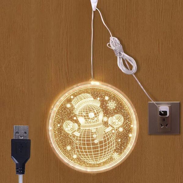 Juldekorationer för fönster, LED-lyktor för juldekoration, liten lykta för hemmet, festlig rumsdekoration (snögubbe) - USB-typ Diameter 16cm