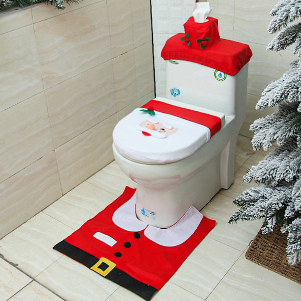 3D Nisse Toiletbræt Betræk og Tæppesæt Sjovt Julepynt