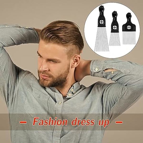 3 kappaletta metallista afrokampaa eri pituuksilla Afro Pick Comb Hairdr