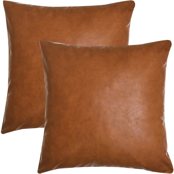 Faux Leather Pillow Covers, 18x18 Inch, Set of 2 Modern Luxury C