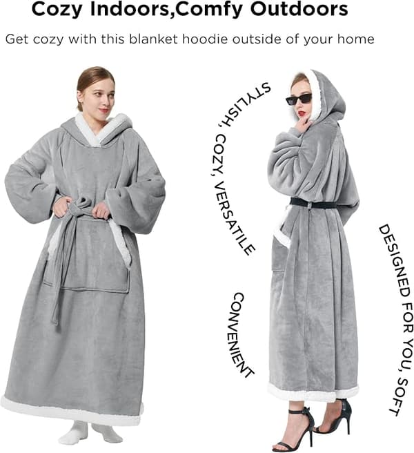 Oversized bærbar teppehettegenser, Sherpa fleece lang genser