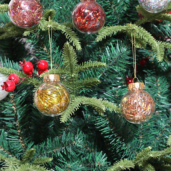 Sett med 4 plast julekuler til juletrepynt
