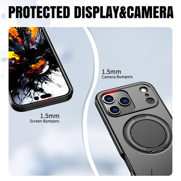 Lämplig för iPhone 16 PRO MAX magnetiskt telefonfodral, stötsäkert telefonfodral, med 360° roterande metallringstativ (stöder MagSafe) Black