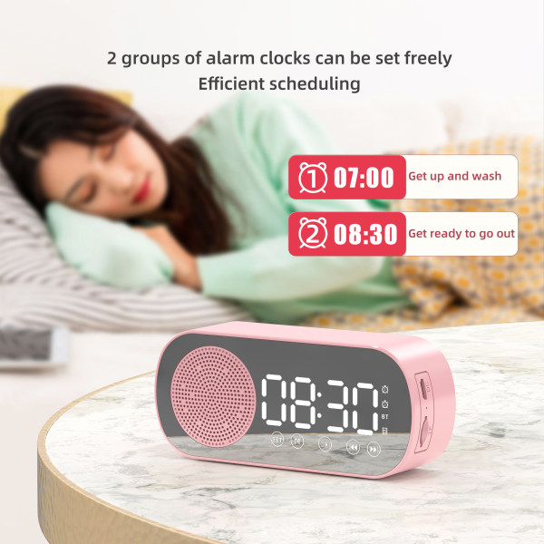 Bluetooth Alarm Clock Smart Speaker, LED Mirror Digital Alarm Cl