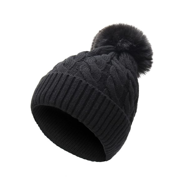 Vinter Beanie Huer til Kvinder Termisk Vinterhue med Faux Pels Po