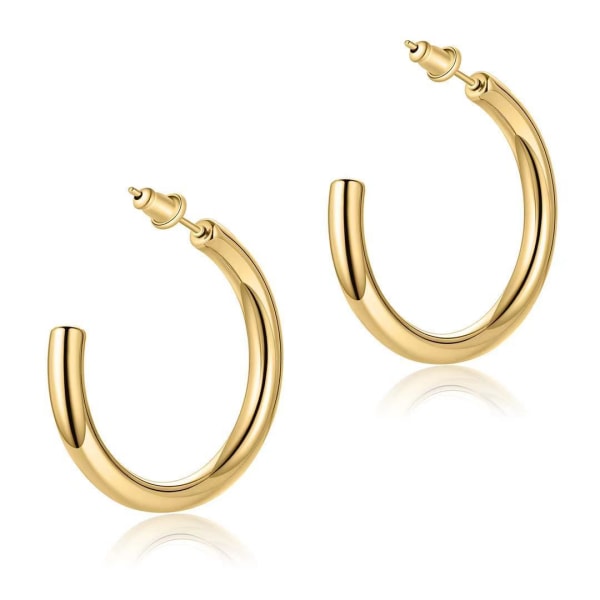 Gold Colored Lightweight Chunky Open Hoops 30mm