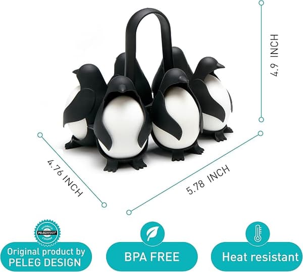 3 i 1 egg holder for matlaging, oppbevaring og servering, pingvinform