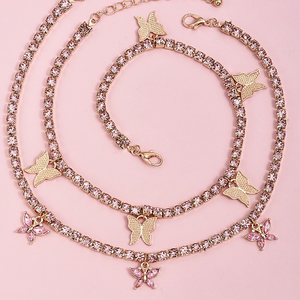 Sommerfugl Choker Halskæde Funklende Krystal Vedhæng Halskæder Rh