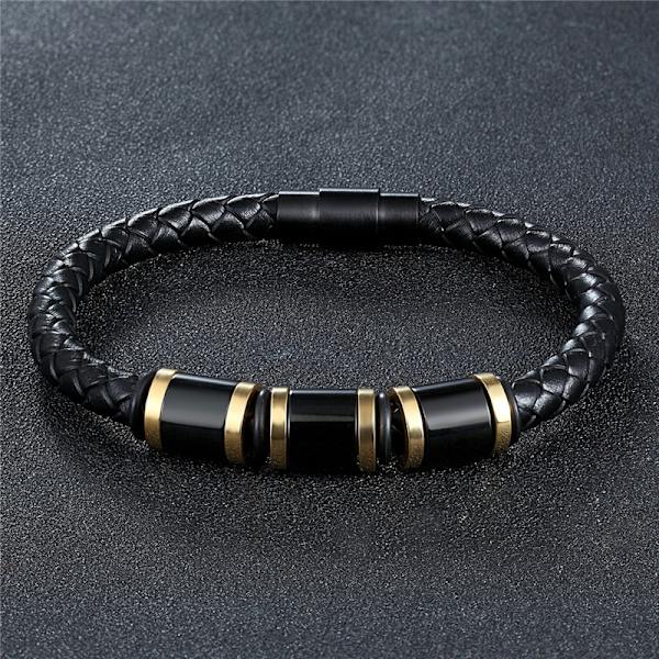 Fashion smycken läderrep armband rostfritt stål flätat läder