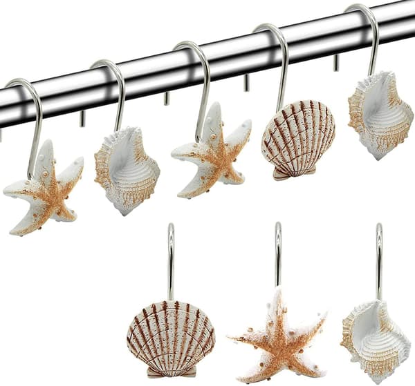 12 Rustfrie Resin Seashell Dusjforhengskroker White