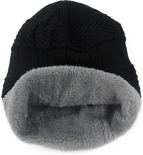 Tyk varm vinterhue til kvinder Slouchy Skully strikhue sort