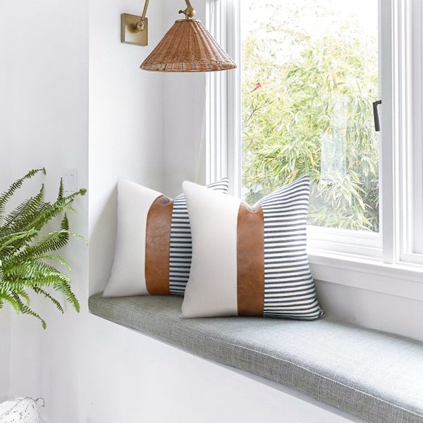 Set med 2 Farmhouse Stripe Patchwork Lin Pudetrekk, Moderne Be