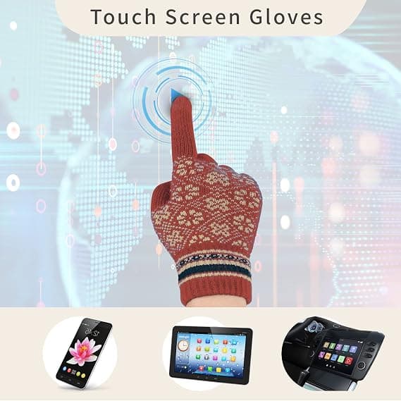Touchscreen-handskar set med pompom snöflinga tryck mössa och halsduk