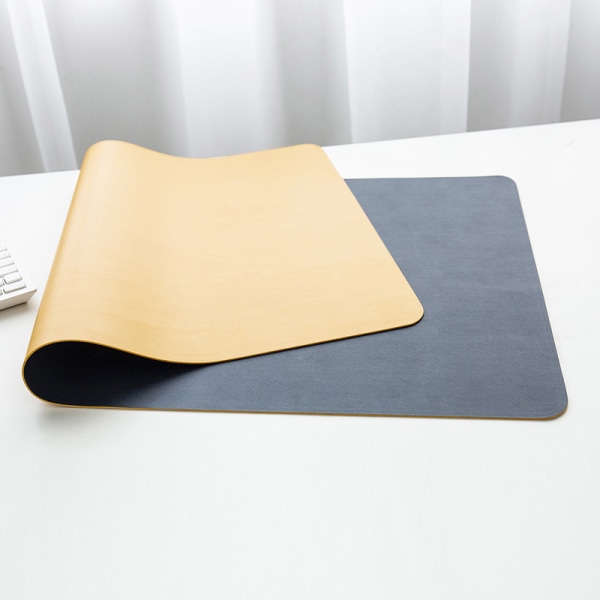 PU-läder skrivbordsmatta, utökad musmatta, vattentät skrivbordsunderlägg, ultratunn stor laptop tangentbordsmatta (blå+gul), dubbelsidig 60*30cm