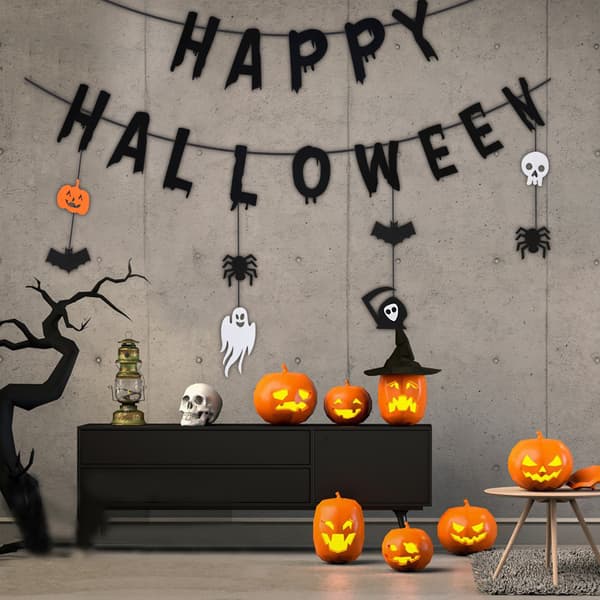 Halloween Banner Garland Multicolor Design Vimpel Græskar Flag