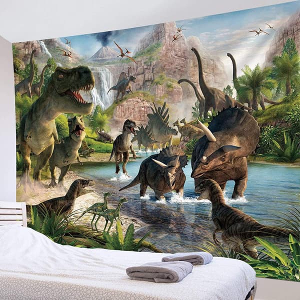Dekorativ väggbonad för sovrum - Grupp av T-Rex-dinosaurier - 20