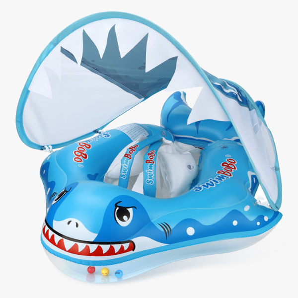 Baby Swimming Float Inflatable Baby Pool Float Ring Newest with Sun Protection Canopy,add Tail no flip Over for Age of 3-36 Months,Shark model