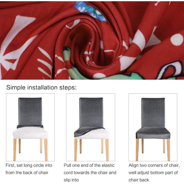 Julstolsöverdrag Set om 6, Stretchiga Julmatstolsöverdrag
