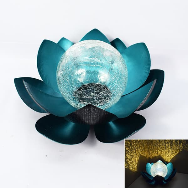 Solcellelampe, Ø 27 cm, Høyde 11 cm, metall, Sølv/Blå